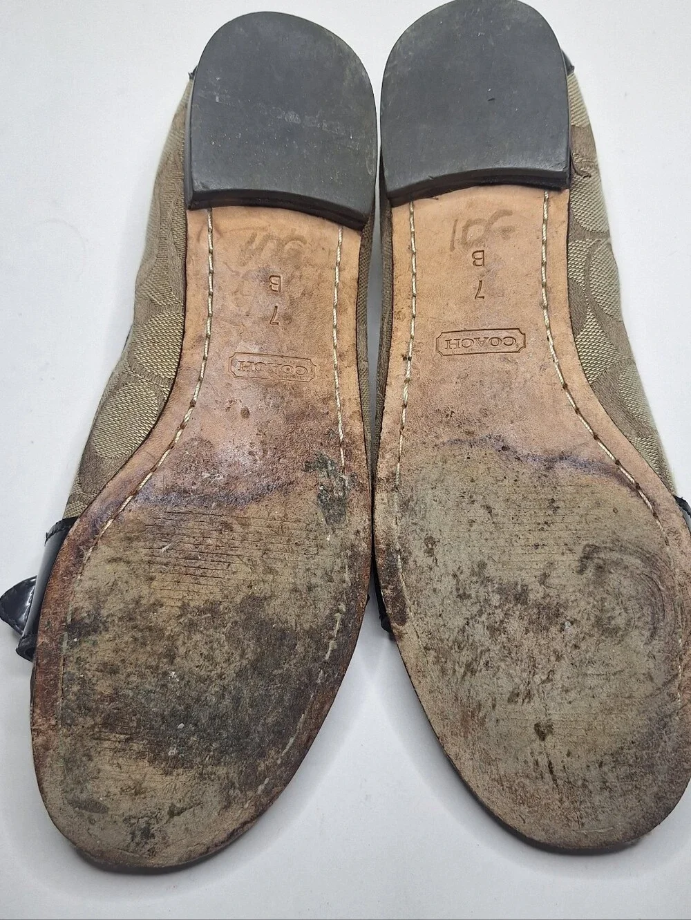 Coach Elkie Loafers Shoes Brown Signature Canvas Patent Leather Size 7 B